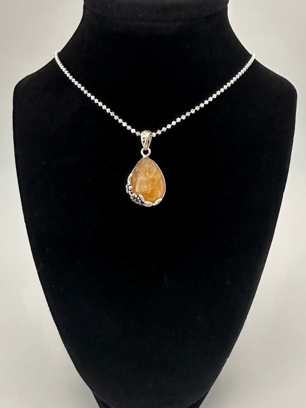 925 Sterling Silver Teardrop Citrine Pendant Necklace - Golden Yellow